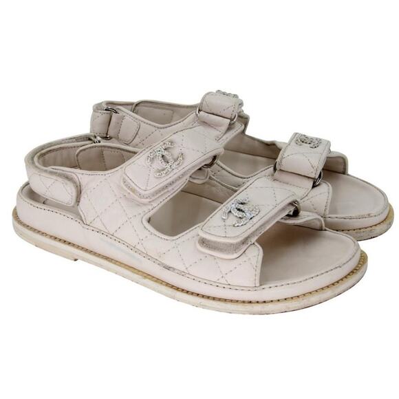 Chanel Dad Flats 38 Leather Lambskin Quilted Sandals CC-0219N-0033 - Picture 5 of 11